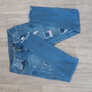 Womens Sz 3 jeans Demolished Skinny ripped hole BLUE REPUBLIC
